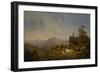 Landscape in the Oberbayen with Herdsmen and their Cattle Resting by A Hut, 1840 (Oil on Canvas)-Heinrich Burkel-Framed Giclee Print