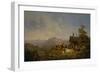 Landscape in the Oberbayen with Herdsmen and their Cattle Resting by A Hut, 1840 (Oil on Canvas)-Heinrich Burkel-Framed Giclee Print