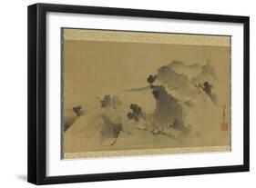 Landscape: Mountains, Stream and Boats, Edo Period-Katsushika Hokusai-Framed Giclee Print