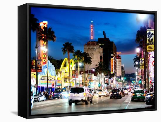 Landscape, Night, Hollywood Blvd, Los Angeles, California, United States-Philippe Hugonnard-Framed Stretched Canvas