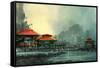 Landscape of Beautiful Harbor,Fishing Village,Illustration-Tithi Luadthong-Framed Stretched Canvas