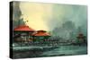 Landscape of Beautiful Harbor,Fishing Village,Illustration-Tithi Luadthong-Stretched Canvas