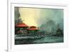 Landscape of Beautiful Harbor,Fishing Village,Illustration-Tithi Luadthong-Framed Art Print