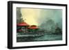 Landscape of Beautiful Harbor,Fishing Village,Illustration-Tithi Luadthong-Framed Art Print