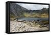 Landscape of Footpath Leading round Llyn Idwal with Devil's Kitchen in Background-Veneratio-Framed Stretched Canvas