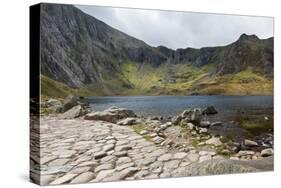 Landscape of Footpath Leading round Llyn Idwal with Devil's Kitchen in Background-Veneratio-Stretched Canvas