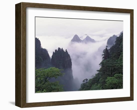 Landscape of Mt. Huangshan (Yellow Mountain) in Mist, China-Keren Su-Framed Premium Photographic Print