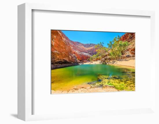 Landscape of Ormiston Gorge Water Hole with ghost gum in West MacDonnell Ranges, Australia-Alberto Mazza-Framed Photographic Print