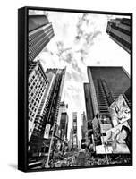 Landscape of Times Square, NYC, Skyscrapers View, Manhattan, NYC, USA, Black and White Photography-Philippe Hugonnard-Framed Stretched Canvas