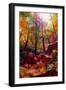 Landscape Painting of Beautiful Autumn Forest with Sunlight,Illustration-Tithi Luadthong-Framed Art Print