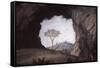 Landscape, Rock Arch Frames a Tree and City-Andrea Mantegna-Framed Stretched Canvas