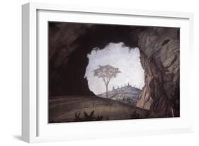 Landscape, Rock Arch Frames a Tree and City-Andrea Mantegna-Framed Art Print