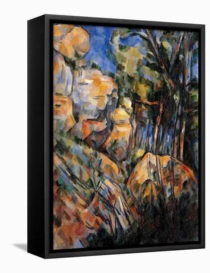 Landscape Rocks Above the Caves at Chateau Noir-Paul Cézanne-Framed Stretched Canvas