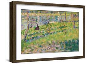 Landscape, Seated Man (Study for 'Sunday Afternoon on the Island of La Grande Jatte'), 1884-1885 (O-Georges Pierre Seurat-Framed Giclee Print