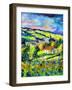 Landscape summer blue poppies village Belgium-Pol Ledent-Framed Art Print