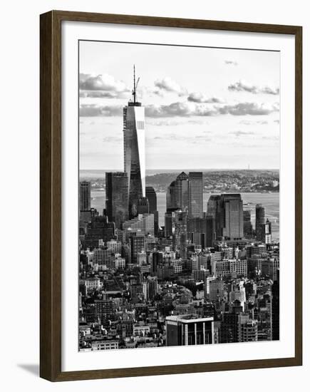 Landscape Sunset View, One World Trade Center, Manhattan, New York, US, Black and White Photography-Philippe Hugonnard-Framed Premium Photographic Print