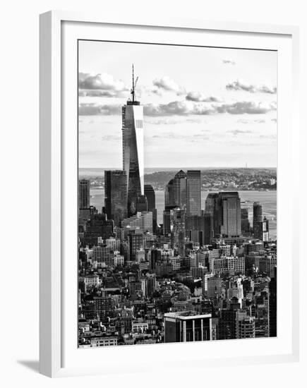 Landscape Sunset View, One World Trade Center, Manhattan, New York, US, Black and White Photography-Philippe Hugonnard-Framed Premium Photographic Print