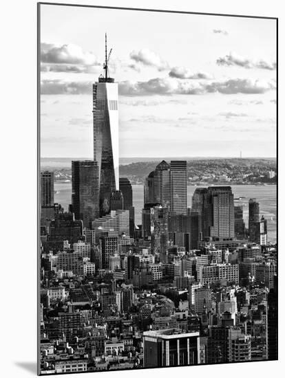 Landscape Sunset View, One World Trade Center, Manhattan, New York, US, Black and White Photography-Philippe Hugonnard-Mounted Premium Photographic Print