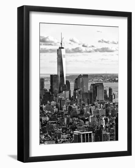 Landscape Sunset View, One World Trade Center, Manhattan, New York, US, Black and White Photography-Philippe Hugonnard-Framed Photographic Print