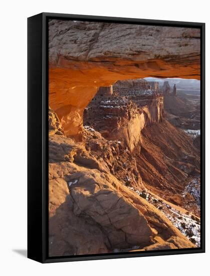 Landscape Through Mesa Arch at Sunrise, Canyonlands National Park, Moab, Utah, USA-Walter Bibikow-Framed Stretched Canvas