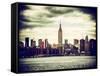 Landscape View Manhattan with the Empire State Building at Sunset - New York City - United States-Philippe Hugonnard-Framed Stretched Canvas