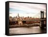 Landscape View of Midtown NY with Manhattan Bridge and the Empire State Building-Philippe Hugonnard-Framed Stretched Canvas