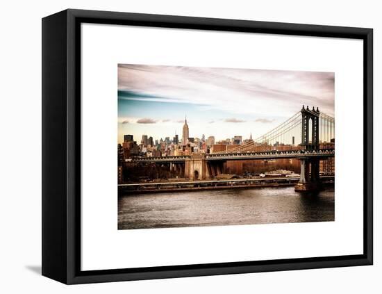 Landscape View of Midtown NY with Manhattan Bridge and the Empire State Building-Philippe Hugonnard-Framed Stretched Canvas