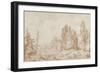 Landscape with a Bridge, C.1760-Jean-Honore Fragonard-Framed Giclee Print