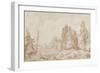 Landscape with a Bridge, C.1760-Jean-Honore Fragonard-Framed Giclee Print