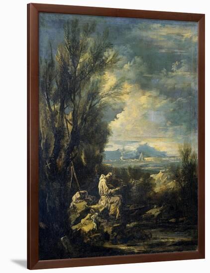 Landscape with a Carthusian Hermit, Perhaps Saint Bruno-Alessandro Magnasco-Framed Art Print