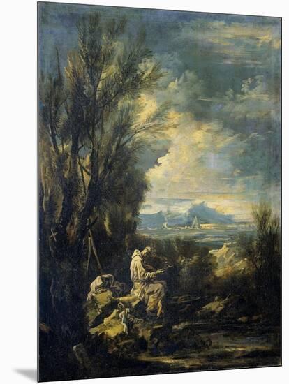 Landscape with a Carthusian Hermit, Perhaps Saint Bruno-Alessandro Magnasco-Mounted Art Print