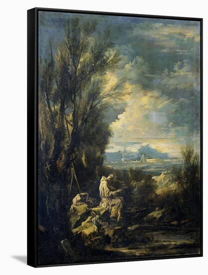 Landscape with a Carthusian Hermit, Perhaps Saint Bruno-Alessandro Magnasco-Framed Stretched Canvas