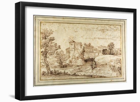 Landscape with a Castle and the Ruins of a Classical Portico-Annibale Carracci-Framed Giclee Print