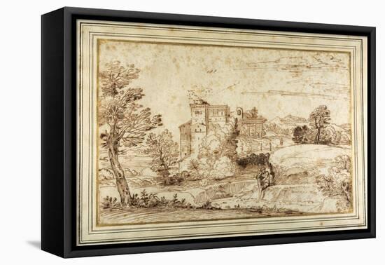 Landscape with a Castle and the Ruins of a Classical Portico-Annibale Carracci-Framed Stretched Canvas