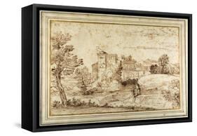 Landscape with a Castle and the Ruins of a Classical Portico-Annibale Carracci-Framed Stretched Canvas