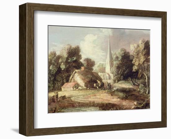 Landscape with a Church, Cottage, Villagers and Animals, C.1771-2-Thomas Gainsborough-Framed Giclee Print