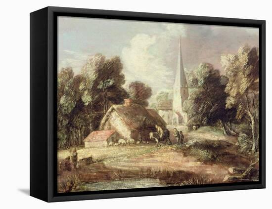 Landscape with a Church, Cottage, Villagers and Animals, C.1771-2-Thomas Gainsborough-Framed Stretched Canvas