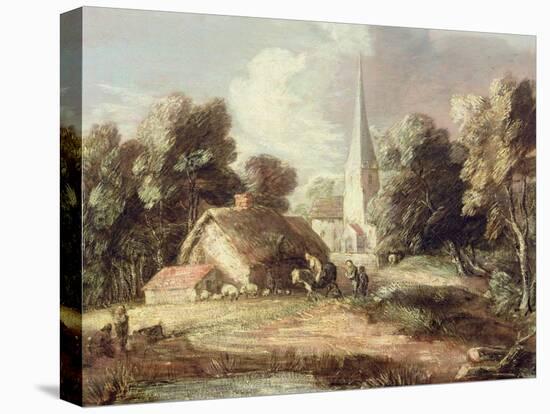 Landscape with a Church, Cottage, Villagers and Animals, C.1771-2-Thomas Gainsborough-Stretched Canvas