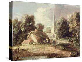 Landscape with a Church, Cottage, Villagers and Animals, C.1771-2-Thomas Gainsborough-Stretched Canvas