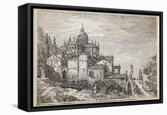 Landscape with a Church, Houses and a Mill-Canaletto-Framed Stretched Canvas