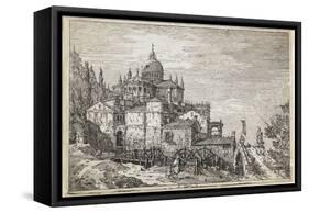 Landscape with a Church, Houses and a Mill-Canaletto-Framed Stretched Canvas