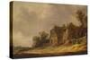 Landscape with A Cottage and A Barn, 1632 (Oil on Panel)-Jan Josephsz van Goyen-Stretched Canvas