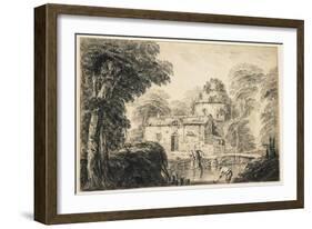 Landscape with a Cottage and Peasants, C. 1770-Jean Baptiste Pillement-Framed Giclee Print