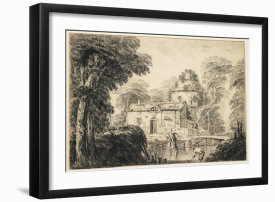 Landscape with a Cottage and Peasants, C. 1770-Jean Baptiste Pillement-Framed Giclee Print