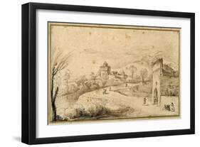 Landscape with a Crenellated Gatehouse and a Winding Road-Guercino (Giovanni Francesco Barbieri)-Framed Giclee Print