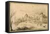 Landscape with a Crenellated Gatehouse and a Winding Road-Guercino (Giovanni Francesco Barbieri)-Framed Stretched Canvas