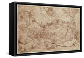 Landscape with a Dragon and a Nude Woman Sleeping-Titian (Tiziano Vecelli)-Framed Stretched Canvas