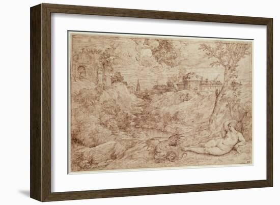 Landscape with a Dragon and a Nude Woman Sleeping-Titian (Tiziano Vecelli)-Framed Giclee Print