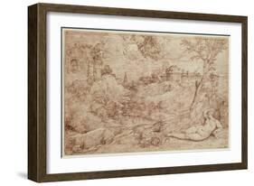 Landscape with a Dragon and a Nude Woman Sleeping-Titian (Tiziano Vecelli)-Framed Giclee Print