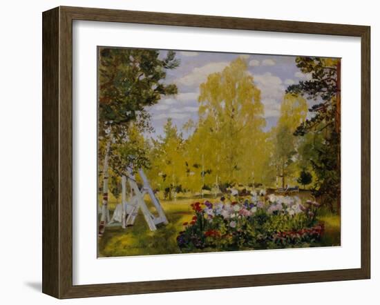 Landscape with a Flower Bed-Boris Michaylovich Kustodiev-Framed Giclee Print